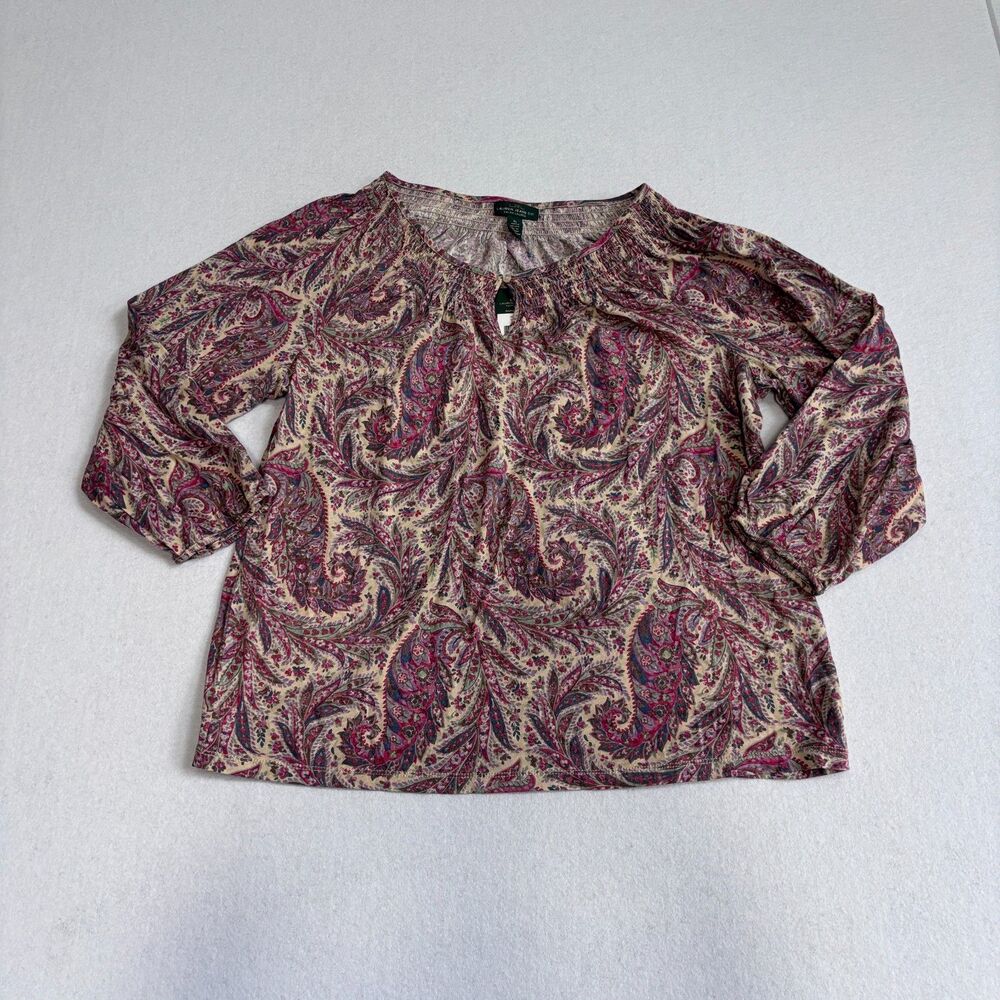 LRL Lauren Jeans Co Ralph Lauren Paisley Blouse Women's XL Smocked Peasant Boho